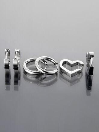 Sada náušnic z leštěné chirurgické oceli, kroužky a srdíčka 