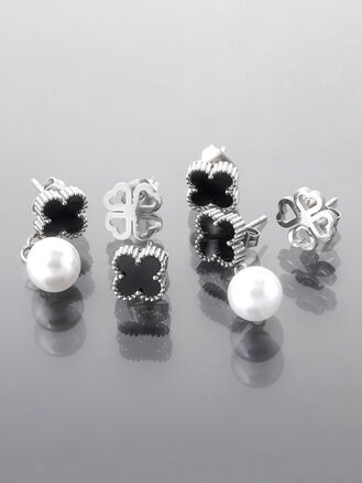 Tři páry náušnic z leštěné chirurgické oceli, motiv kvítek