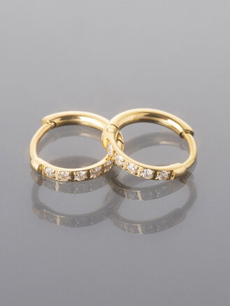  Drobné kruhové náušnice z leštěné chirurgické oceli s drobnými kamínky, Ø  0,8 cm