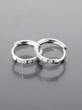  Drobné kruhové náušnice z leštěné chirurgické oceli s drobnými kamínky, Ø  0,8 cm