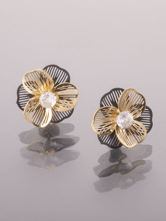 Dvoubarevné náušnice z chirurgické oceli, kytička s krystalkem