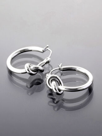 Elegantní kruhové náušnice z leštěné chirurgické oceli stříbrné barvy s uzlíkem, Ø 2,5 cm