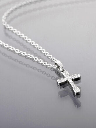 Náhrdelník s křížkem a krystaly , chirurgická ocel ve zlaté a stříbrné barvě