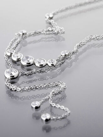 Dvojitý romantický náhrdelník s krystalky, chirurgická ocel 