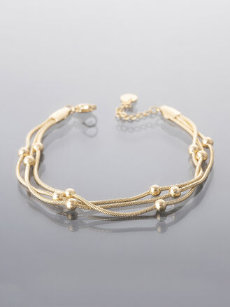 Trojitý řetízkový náramek z chirurgické oceli s drobnými kuličkami, zlatá barva kovu