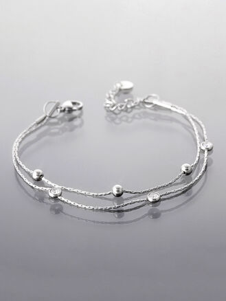 Dvojitý řetízkový náramek z chirurgické oceli s drobnými kuličkami, stříbrná barva kovu