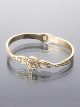 Pevný náramek z chirurgické oceli, strom života, zlatá barva