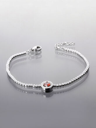 Štrasový náramek z chirurgické oceli, zdobený červeným krystalkem