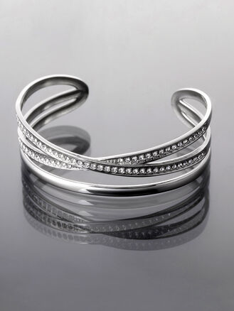 Pevný náramek z chirurgické oceli, stříbrná barva kovu, tři proudy