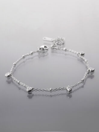 Elegantní stříbrný řetízek na nohu s krystalovým srdcem pro dívky a ženy