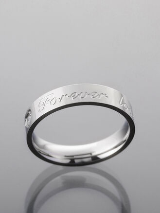 Prsten z chirurgické oceli, nápis Forever Love s krystalem 