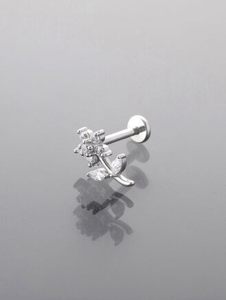 Piercing do brady, ucha nebo rtů, kytička s krystalky, leštěná chirurgická ocel