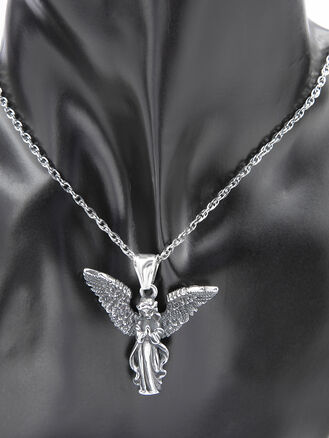 Stylový nápadný přívěsek z leštěné chirurgické oceli, anděl