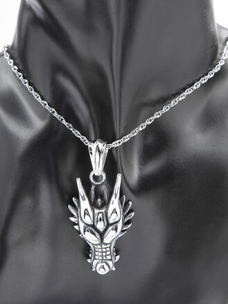 Přívěsek hlava draka z leštěné chirurgické oceli, stříbrná barva kovu