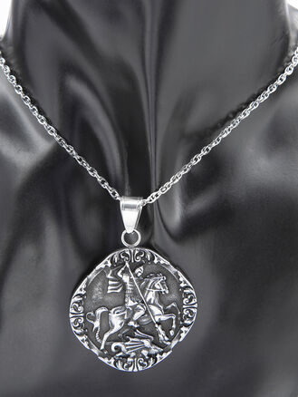 Přívěsek svatý Jiří z leštěné chirurgické oceli, stříbrná barva kovu