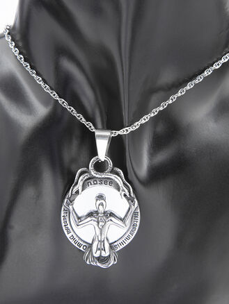 Přívěsek žena u zrcadla, z leštěné chirurgické oceli, stříbrná barva kovu