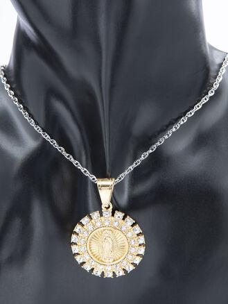 Kulatý přívěsek s motivem Panny Marie, chirurgická ocel, zlatá nebo stříbrná barva, Ø 3 cm