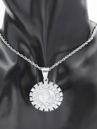 Kulatý přívěsek s motivem Panny Marie, chirurgická ocel, zlatá nebo stříbrná barva, Ø 3 cm