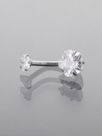 Piercing do pupíku z chirurgické oceli, květ s čirými krystalky