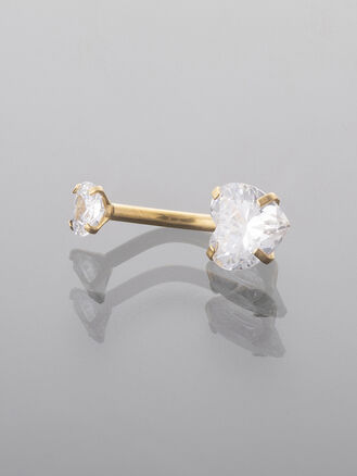 Piercing do pupíku z chirurgické oceli, srdíčko s čirými krystalky, zlatá barva kovu