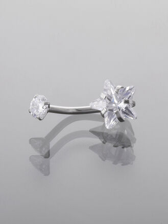 Piercing do pupíku z chirurgické oceli, kvítek s čirými krystalky