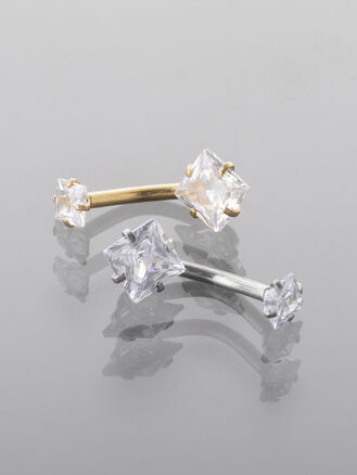 Piercing do pupíku z chirurgické oceli, zlatá a stříbrná barva kovu, čtverec