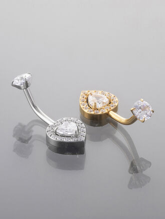 Piercing do pupíku z chirurgické oceli, zlatá a stříbrná barva kovu, srdíčko