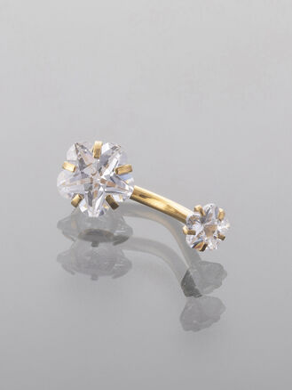 Piercing do pupíku z chirurgické oceli, kvítek s čirými krystalky, zlatá barva kovu