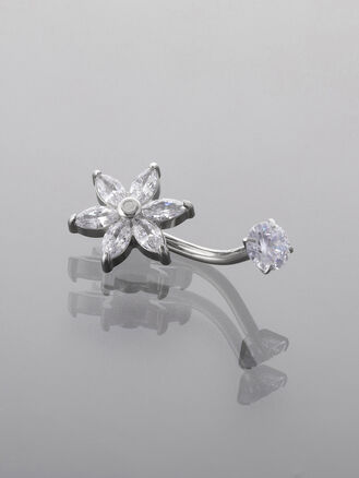 Piercing do pupíku z chirurgické oceli,  s čirými krystalky