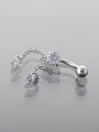 Piercing do pupíku z chirurgické oceli, stříbrná barva kovu, řetízky