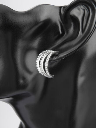 Elegantní kruhové tříproudé náušnice z chirurgické oceli, s krystalky, stříbrná barva kovu