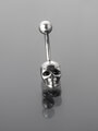 Banánek piercing do pupíku s kuličkou a lebkou z chirurgické oceli