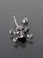 Banánek piercing do pupíku s kuličkou a lebkou s hnáty z chirurgické oceli