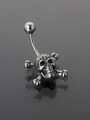 Banánek piercing do pupíku s kuličkou a lebkou s hnáty z chirurgické oceli