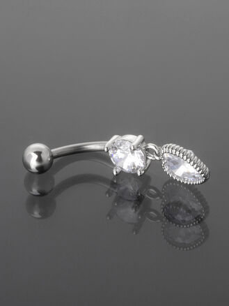 Banánek piercing do pupíku s kuličkou a srdíčkem s krystalkem, vyrobeno z chirurgické oceli