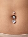 Banánek piercing do pupíku s kuličkou a srdíčkem s krystalkem, vyrobeno z chirurgické oceli