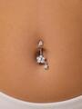 Banánek piercing do pupíku s kuličkou, květem a přívěskem s krystalky, vyroben z chirurgické oceli