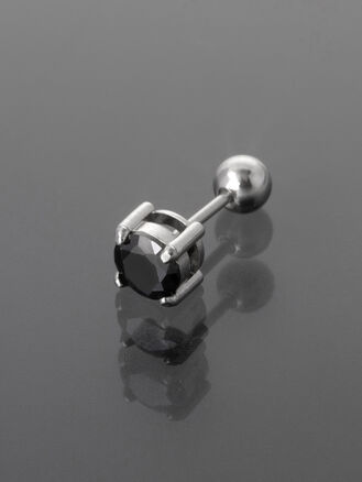 Činka piercing do ucha s tmavě šedým krystalkem, vyrobeno z chirurgické oceli 
