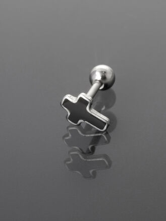 Činka piercing do ucha s křížem, vyrobeno z chirurgické oceli 