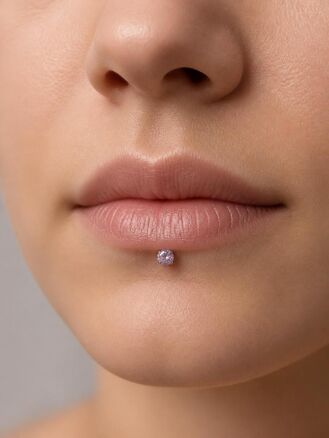 Piercing do brady, ucha nebo rtu, s duhovým krystalkem, leštěná chirurgická ocel stříbrná