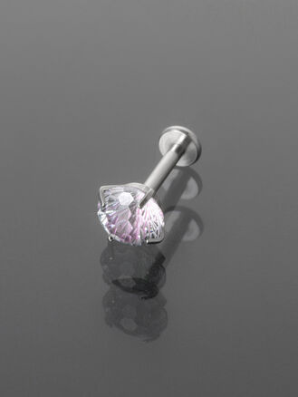 Piercing do brady, ucha nebo rtu, s duhovým čirým krystalkem, leštěná chirurgická ocel stříbrná