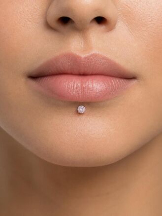 Piercing do brady, ucha nebo rtu, s duhovým čirým krystalkem, leštěná chirurgická ocel stříbrná