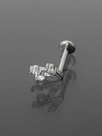 Piercing do brady, ucha nebo rtu, se třemi drobnými krystalky, leštěná chirurgická ocel stříbrná
