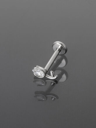 Piercing do brady, ucha nebo rtu, kytička s krystalkem, chirurgická ocel stříbrná nebo zlatá barva