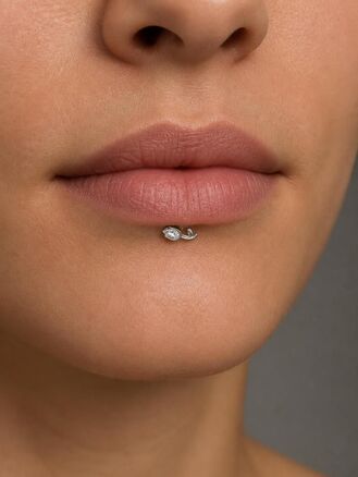 Piercing do brady, ucha nebo rtu, kytička s krystalkem, chirurgická ocel stříbrná nebo zlatá barva