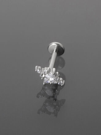 Piercing do brady, ucha nebo rtu, krystalky, chirurgická ocel stříbrná barva