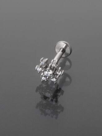 Piercing do brady, ucha nebo rtu, kvítek s krystalky, chirurgická ocel sříbrná barva