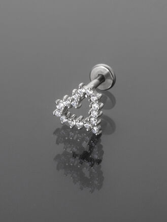 Piercing do brady, ucha nebo rtu, srdíčko s krystalky, chirurgická ocel, stříbrná barva