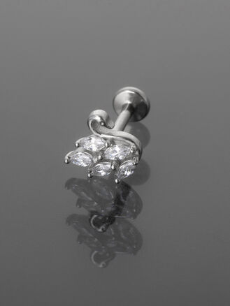  Piercing do brady, ucha nebo rtu, labuť s krystalky, chirurgická ocel, stříbrná barva