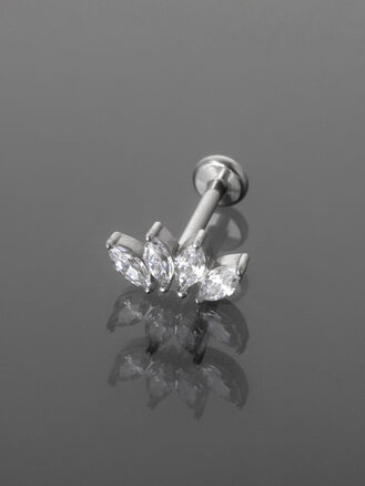  Piercing do brady, ucha nebo rtu, korunka s krystalky, chirurgická ocel, stříbrná barva